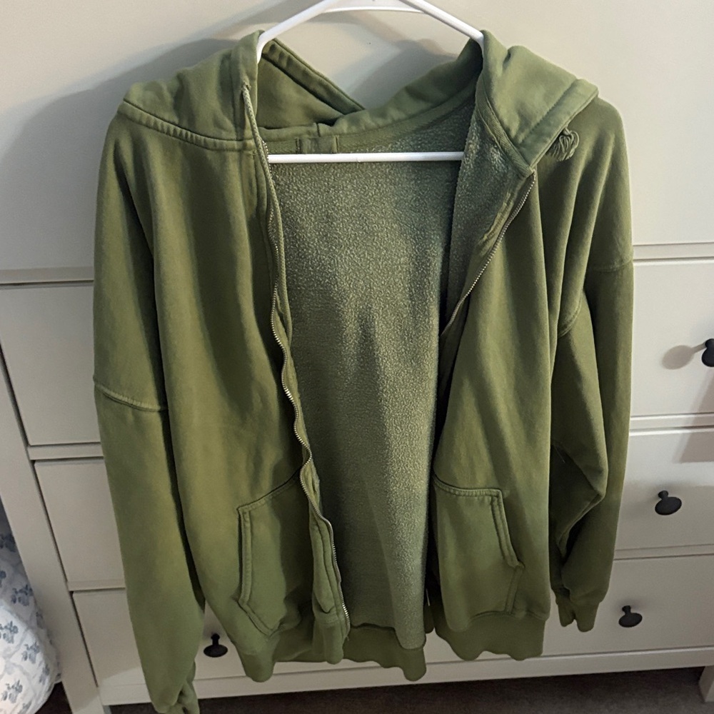 Brandy Melville Green Zip-Up Hoodie